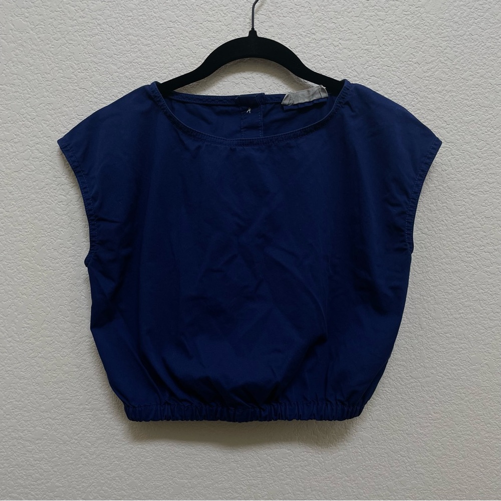 Everlane Navy Blue Bubble Crop Sleeveless Top Size XXS